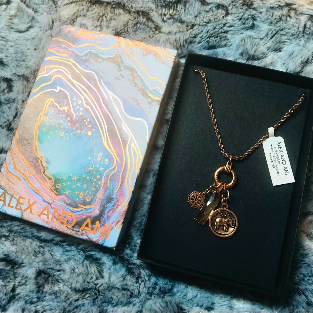 Alex & Ani Wisdom Trio Swarovski Necklace Rose Gld